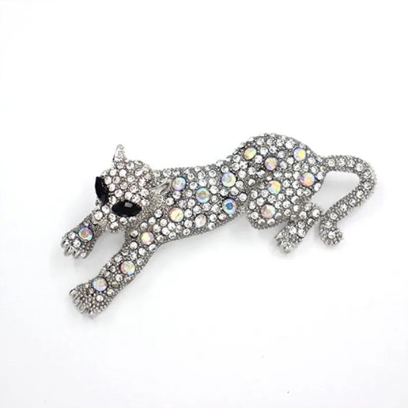SILVER CAT BROOCH CLEAR AB STONES ( 2011 CLR ) sold by Oh My Jewelry