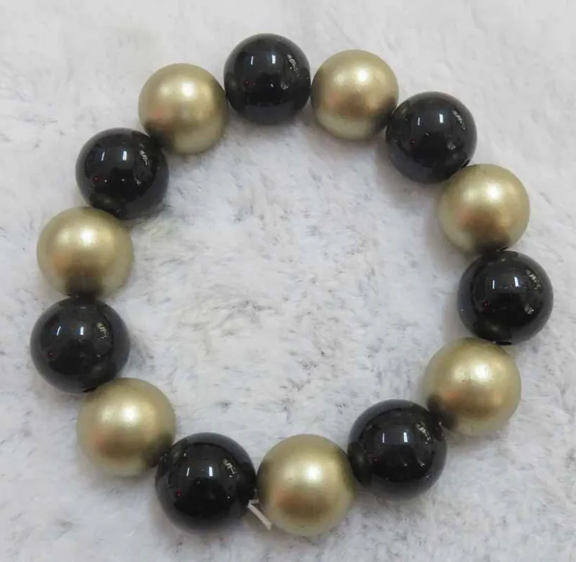 MATTE GOLD BLACK PEARL STRETCH BRACELET ( 602 BKMG ) sold by Oh My Jewelry