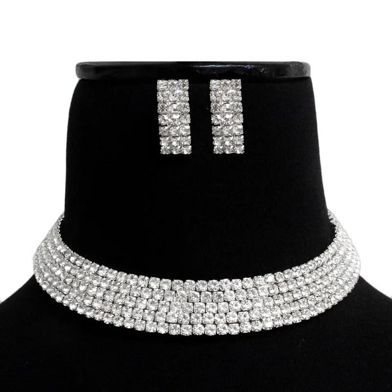 SILVER CHOKER NECKLACE SET CLEAR STONES made by Oh My Jewelry