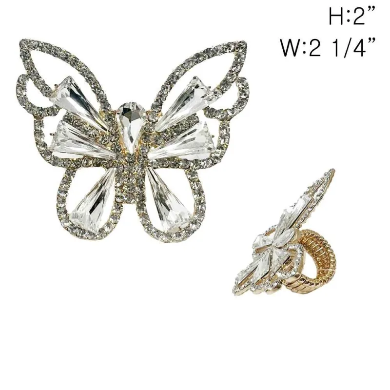 GOLD BUTTERFLY STRETCH RING CLEAR STONES ( 349 GCL ) sold by Oh My Jewelry