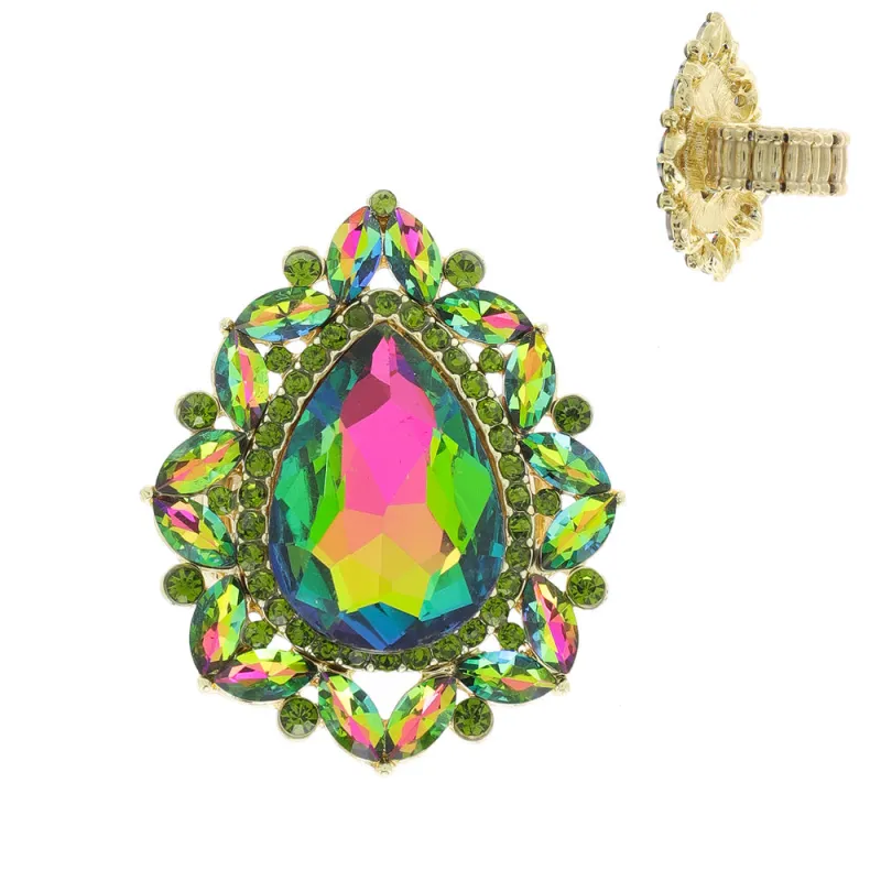 GOLD STRETCH RING VITRAIL OIL SPILL STONES sold by Oh My Jewelry