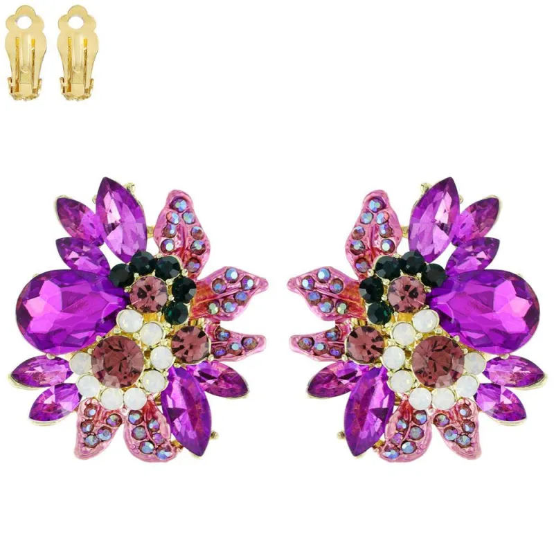 GOLD PURPLE STONES CLIP ON EARRINGS ( 11212 GPU ) sold by Oh My Jewelry