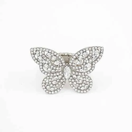 SILVER BUTTERFLY STRETCH RING CLEAR STONES ( 2014 RDCLR ) sold by Oh My Jewelry