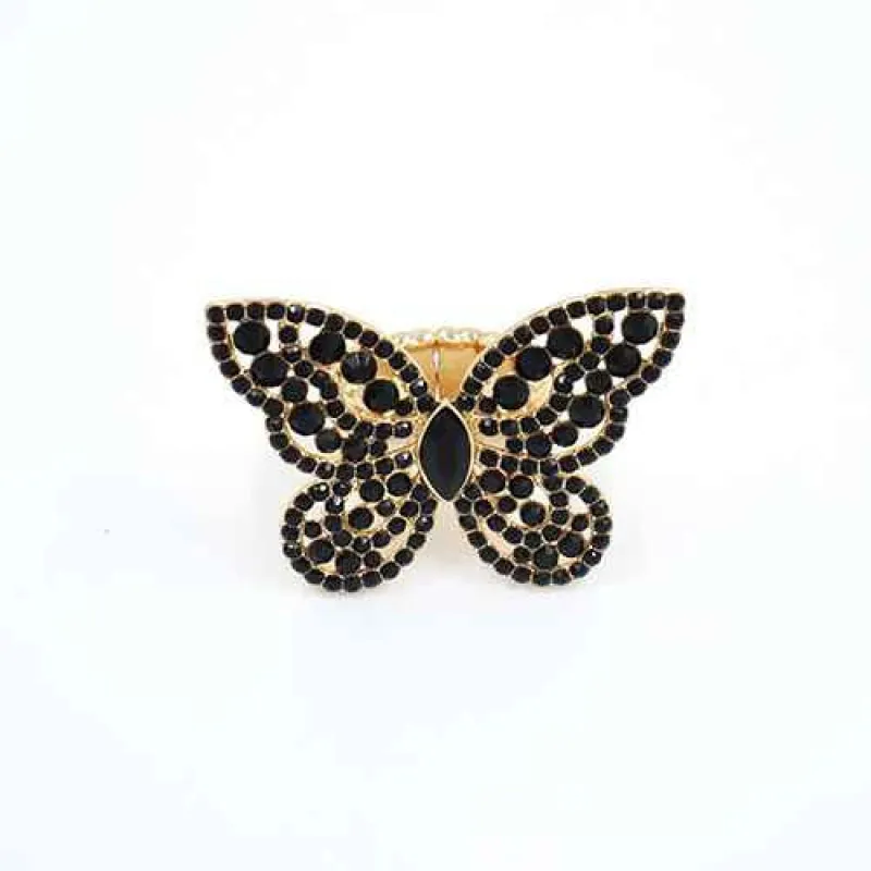 GOLD BUTTERFLY STRETCH RING BLACK STONES ( 2014 GDJET ) sold by Oh My Jewelry