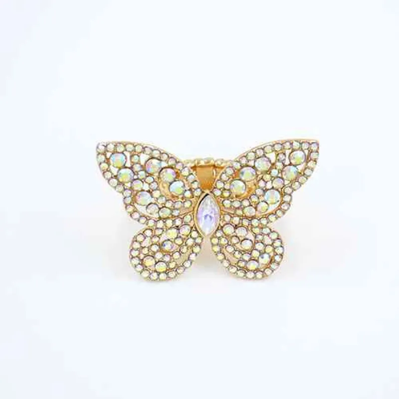 GOLD BUTTERFLY STRETCH RING AB STONES ( 2014 GDAB ) made by Oh My Jewelry