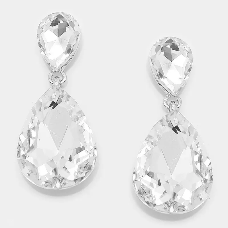 SILVER CLEAR STONE EARRINGS ( 2337 SCL ) sold by Oh My Jewelry