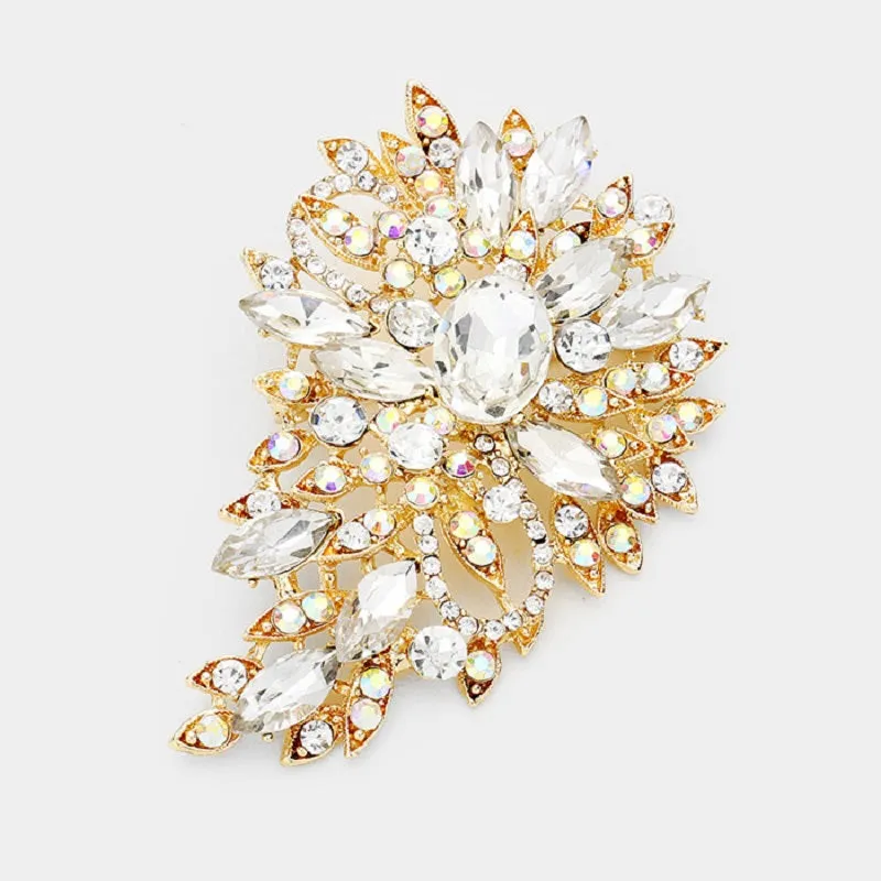 3.25" Gold AB and Clear Rhinestone Brooch Pin ( 1246 ) sold by Oh My Jewelry