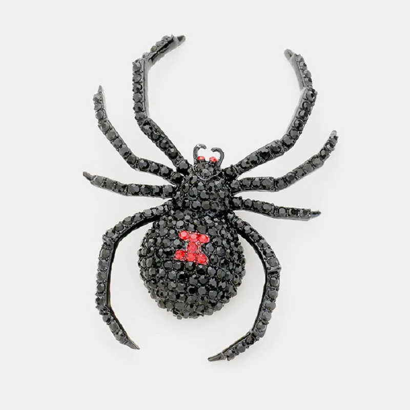 3 3/4" Black and Red Rhinestone Spider Brooch Pin ( 1305 ) made by Oh My Jewelry