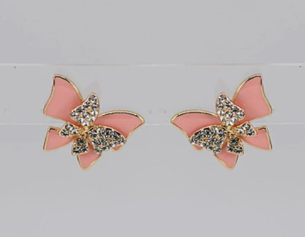 GOLD PINK BUTTERFLY EARRINGS ( 3999 GLPNK ) sold by Oh My Jewelry