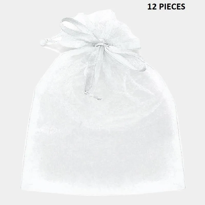 6.75" x 9.5" Extra Large White Organza Gift Bag 12 Pieces ( 1003 WT ) made by Oh My Jewelry