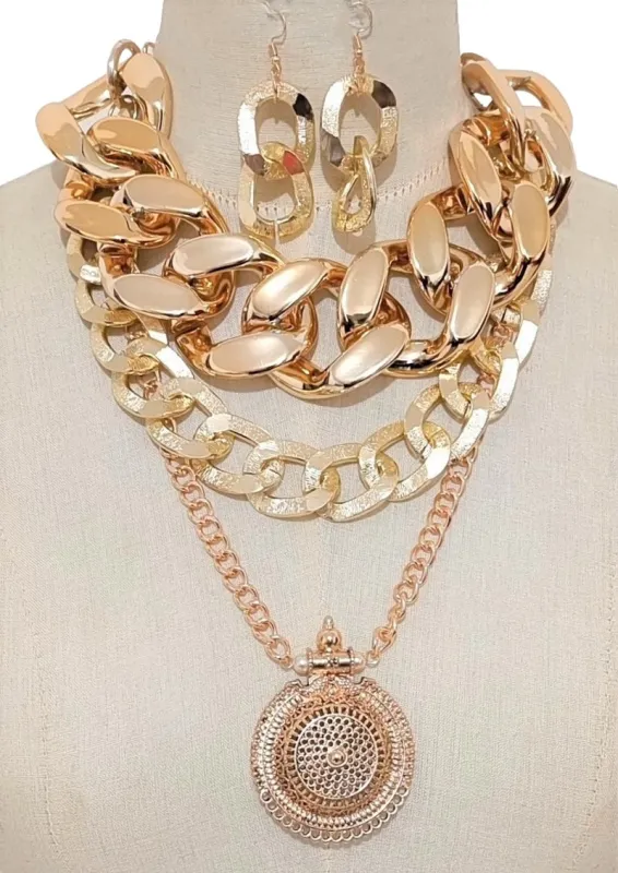 GOLD CHUNKY NECKLACE SET ( 3563 GP ) sold by Oh My Jewelry