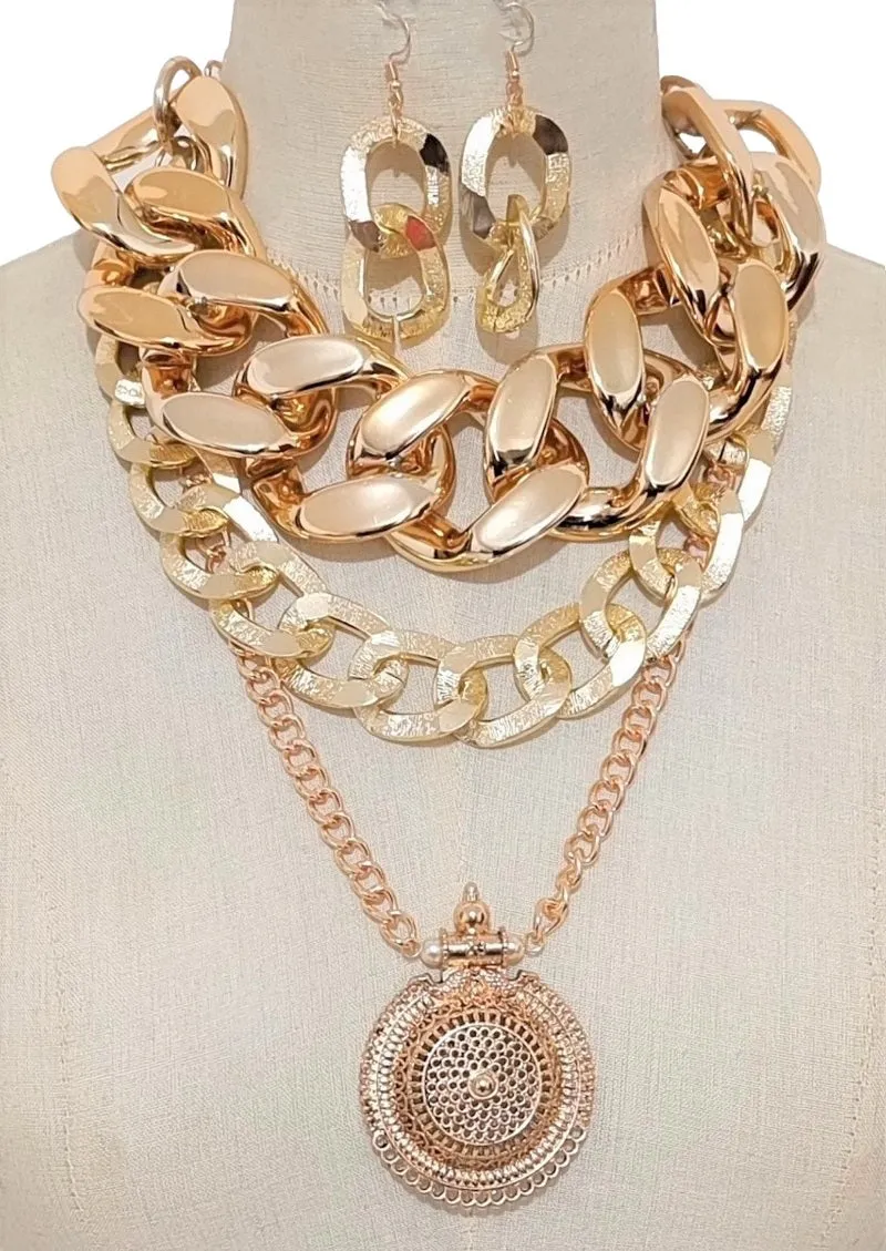 GOLD CHUNKY NECKLACE SET ( 3563 GP ) sold by Oh My Jewelry