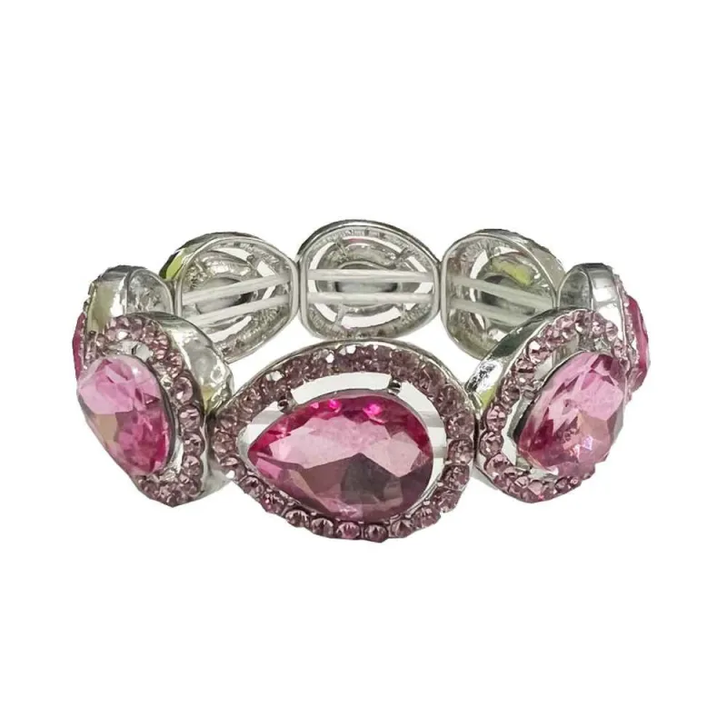 SILVER STRETCH BRACELET PINK STONES ( 116 RPK ) sold by Oh My Jewelry