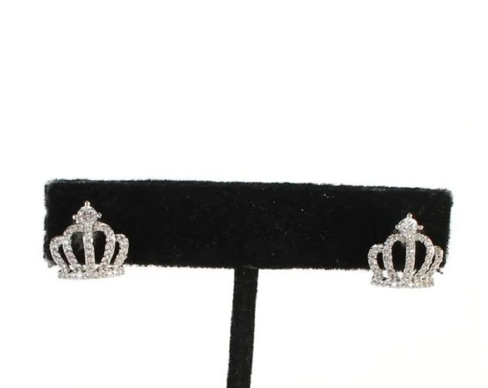 1/2" SILVER CLEAR CZ CUBIC ZIRCONIA CROWN TIARA STUD EARRINGS (CZ 335 ) sold by Oh My Jewelry