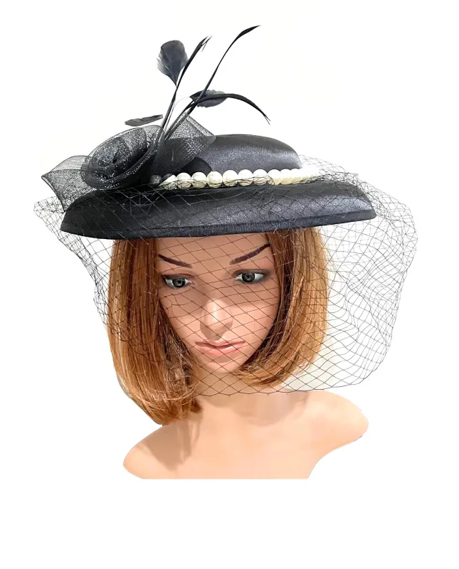 BLACK FASCINATOR VEIL WHITE PEARL ( 0413 BK ) sold by Oh My Jewelry