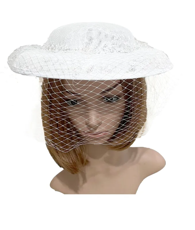 FASCINATOR VEIL HAT WHITE ( 0415 WH ) sold by Oh My Jewelry