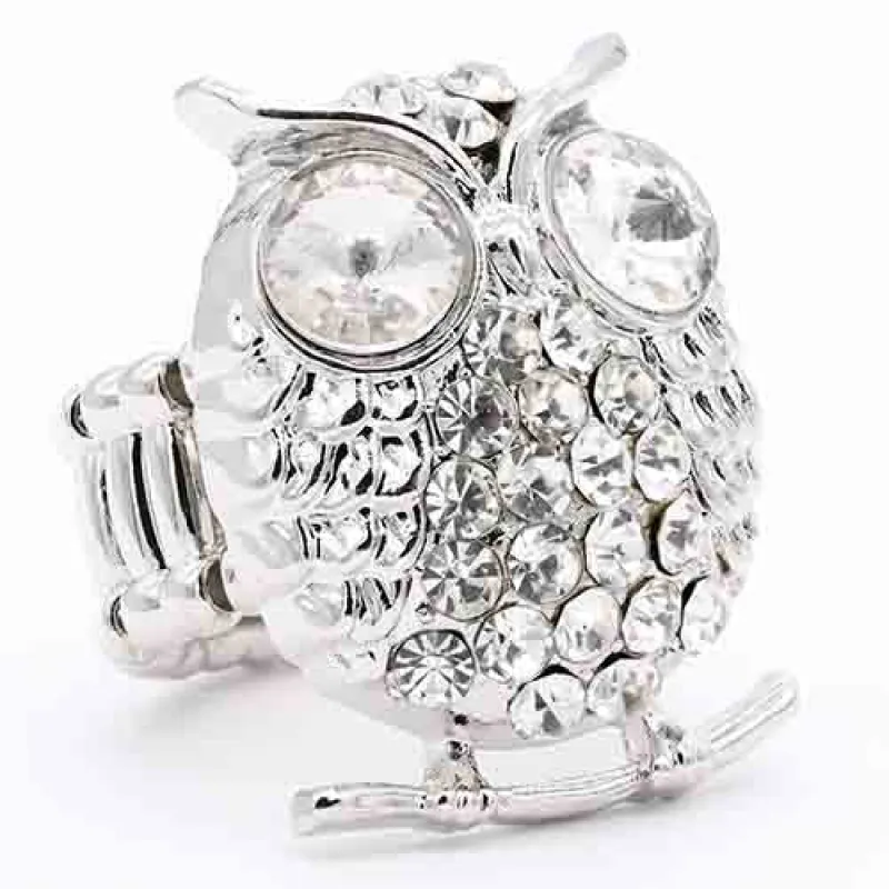 SILVER OWL RING CLEAR STONES ( 2420 SVCL ) sold by Oh My Jewelry