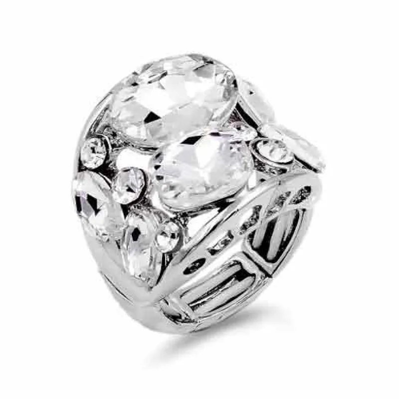SILVER STRETCH RING CLEAR STONES ( 2237 SVCL ) sold by Oh My Jewelry