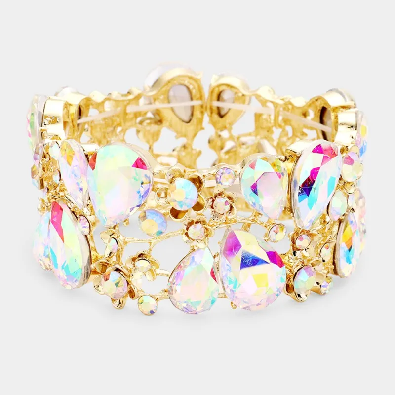 Gold Stretch Bracelet with AB Rhinestones ( 0115 2X ) sold by Oh My Jewelry