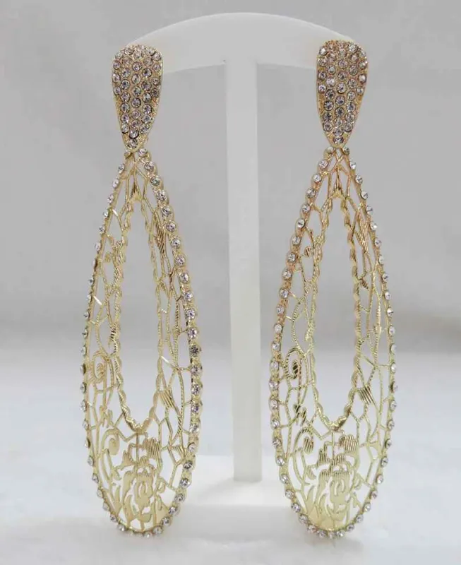 LONG GOLD EARRINGS CLEAR STONES ( 3248 G ) sold by Oh My Jewelry