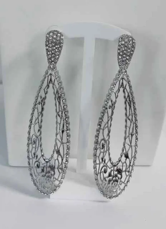 LONG SILVER EARRINGS CLEAR STONES ( 3248 S ) sold by Oh My Jewelry
