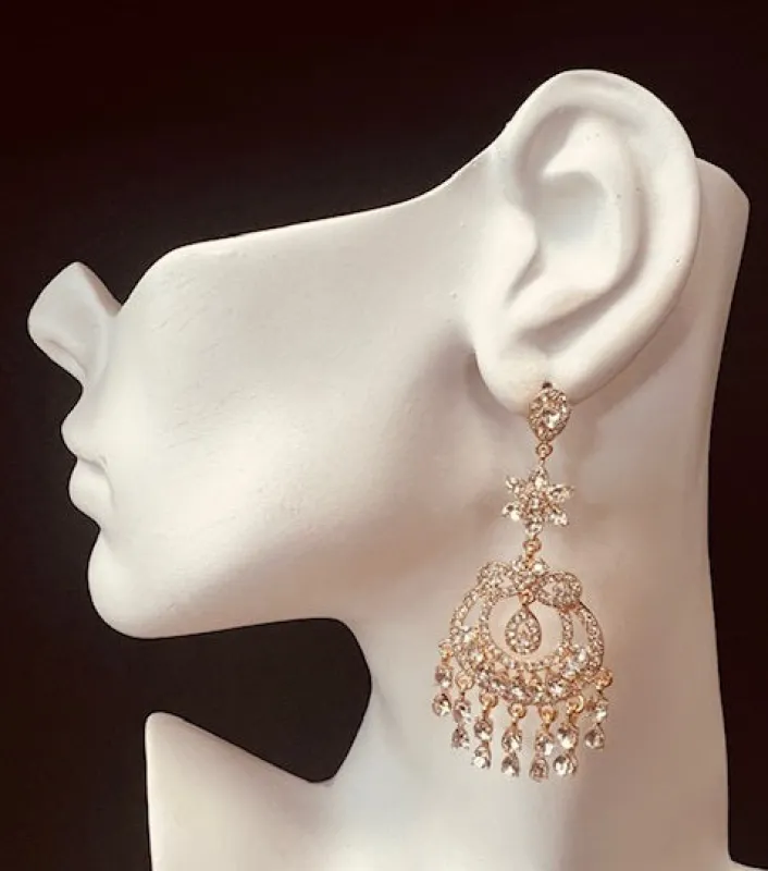 GOLD CHANDELIER EARRINGS CLEAR STONES ( 2677 2CL ) sold by Oh My Jewelry