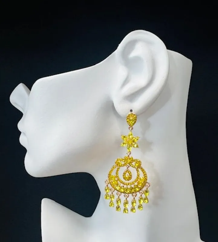 GOLD CHANDELIER EARRINGS YELLOW STONES ( 2677 2YE ) sold by Oh My Jewelry
