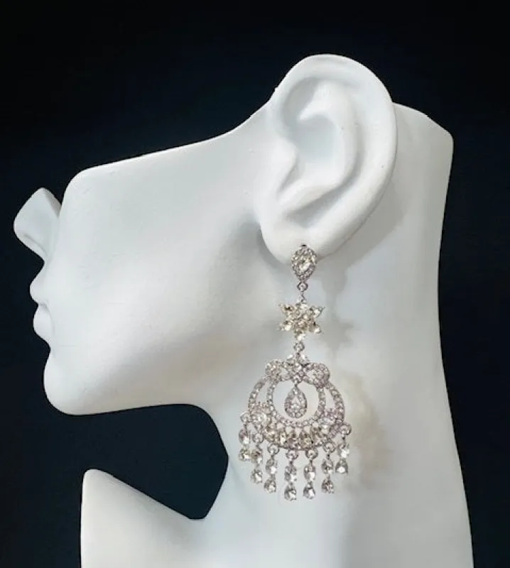 SILVER CHANDELIER EARRINGS CLEAR STONES ( 2677 3CL ) sold by Oh My Jewelry