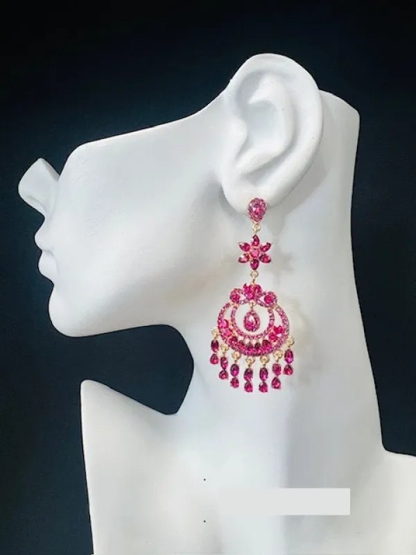 GOLD CHANDELIER EARRINGS PINK STONES ( 2677 2PK ) sold by Oh My Jewelry