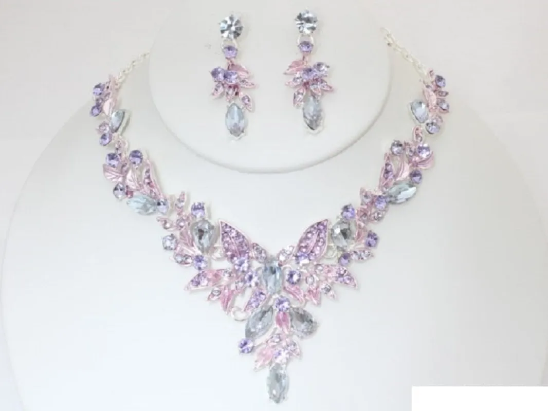 SILVER NECKLACE SET PURPLE AB STONES ( 19951 SLAME ) sold by Oh My Jewelry