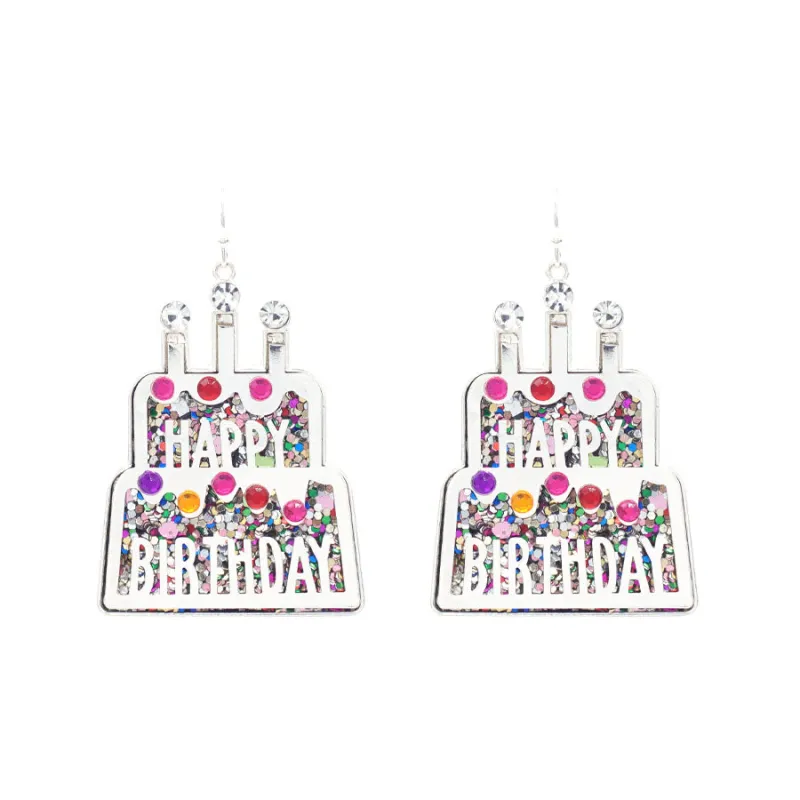 SILVER MULTI COLOR HAPPY BIRTHDAY EARRINGS ( 6132 SV ) sold by Oh My Jewelry