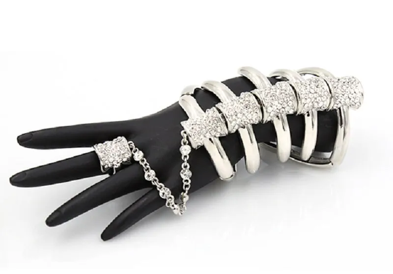 Silver Crystal Skeleton Bones Hand Chain Bracelet ( 7864 ) sold by Oh My Jewelry