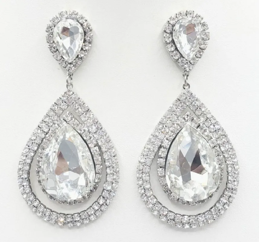 SILVER DANGLING EARRINGS CLEAR STONES ( 2406 RHCRY ) made by Oh My Jewelry