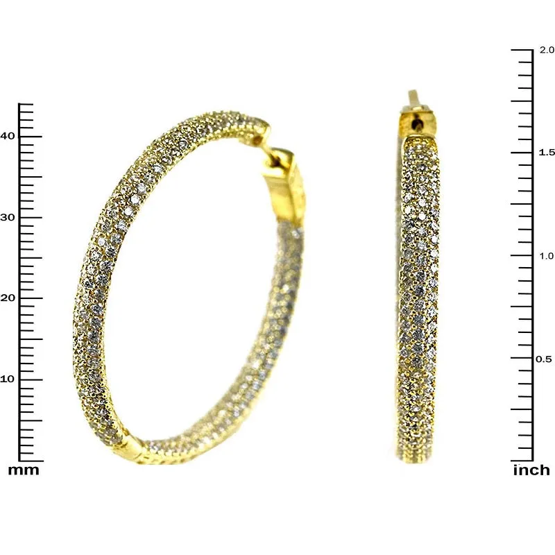 GOLD HOOP EARRINGS CLEAR CZ CUBIC ZIRCONIA STONES ( 2536 GD ) sold by Oh My Jewelry