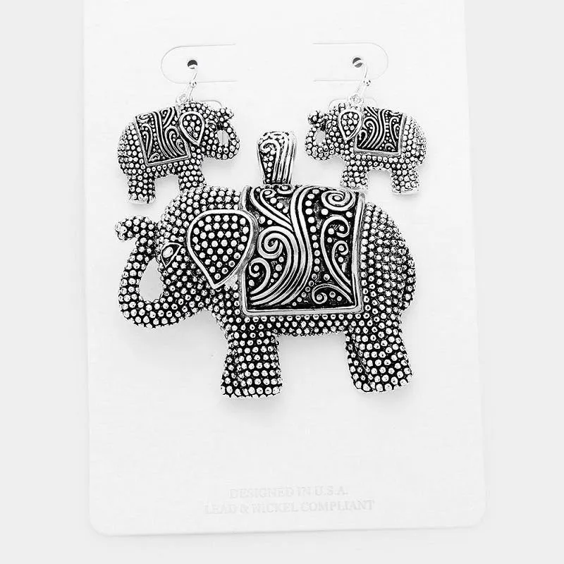 SILVER ELEPHANT PENDANT WITH EARRINGS ( 1666 ) made by Oh My Jewelry