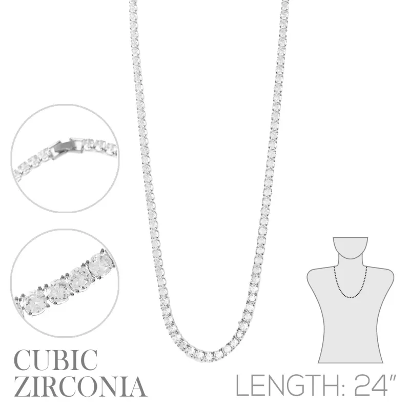 SILVER NECKLACE CLEAR CUBIC ZIRCONIA CZ STONES ( 18240 24CRR ) sold by Oh My Jewelry