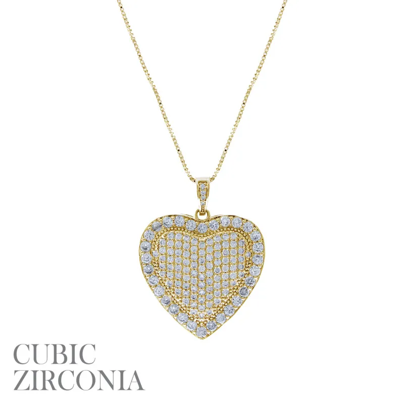GOLD NECKLACE HEART PENDANT CLEAR CZ CUBIC ZIRCONIA STONES ( 17617 VCRG ) sold by Oh My Jewelry