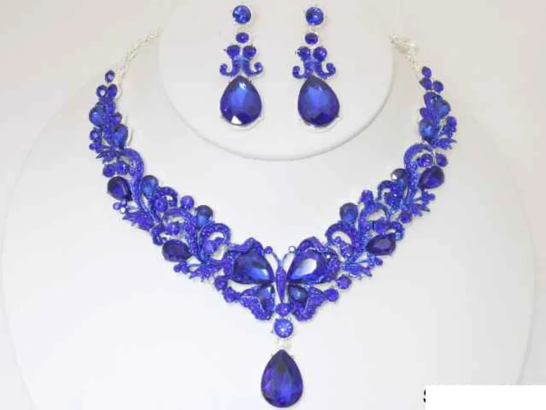 SILVER BLUE STONES NECKLACE SET ( 20060 SSAP ) sold by Oh My Jewelry