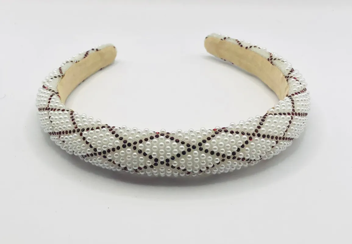 WHITE PEARL RED STONE HEADBAND ( 08706B RED ) sold by Oh My Jewelry