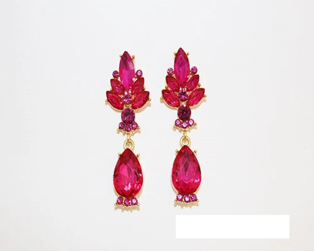 GOLD FUCHSIA RHINESTONE EARRINGS ( 1196 GFU ) sold by Oh My Jewelry