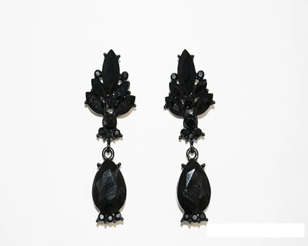 BLACK RHINESTONE EARRINGS ( 1196 BKJET ) sold by Oh My Jewelry