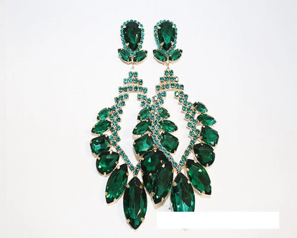 GOLD CHANDELIER EARRINGS EMERALD STONES ( 1531 GEME ) sold by Oh My Jewelry