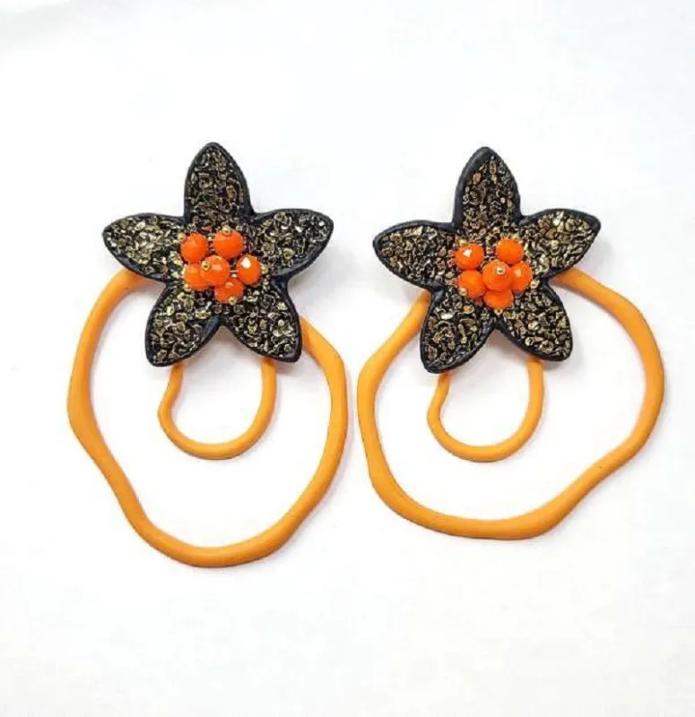 GOLD ORANGE FLOWER EARRINGS ( 10248 OR ) sold by Oh My Jewelry