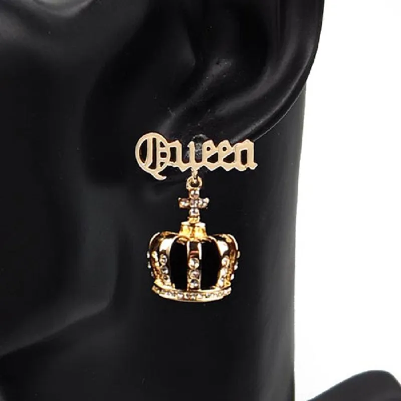 GOLD QUEEN CROWN EARRINGS CLEAR STONES ( 3466 GDCLR ) sold by Oh My Jewelry