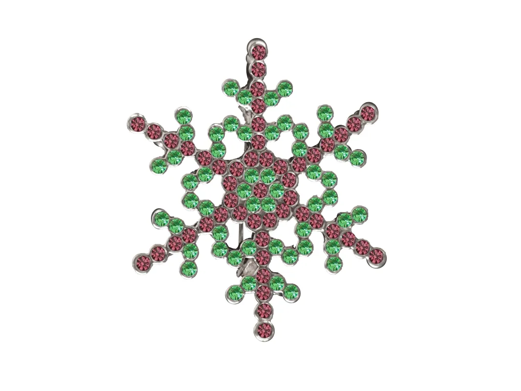 SILVER SNOWFLAKE BROOCH PINK GREEN STONES ( 06543 PKGN ) sold by Oh My Jewelry