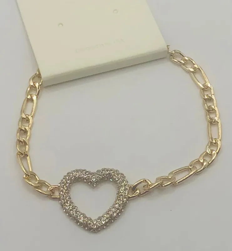 GOLD BRACELET HEART CHARM CLEAR STONES ( 8047 GDCRY ) sold by Oh My Jewelry