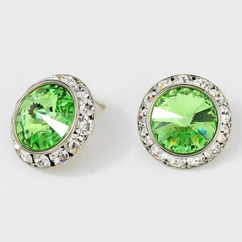 Large Lime Green Rondelle Crystal Stud Earrings(03) made by Oh My Jewelry