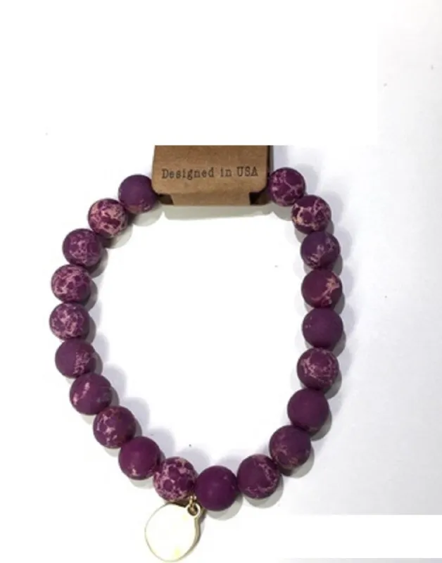 PURPLE STRETCH BRACELET GOLD CHARM ( 1003 27 ) sold by Oh My Jewelry