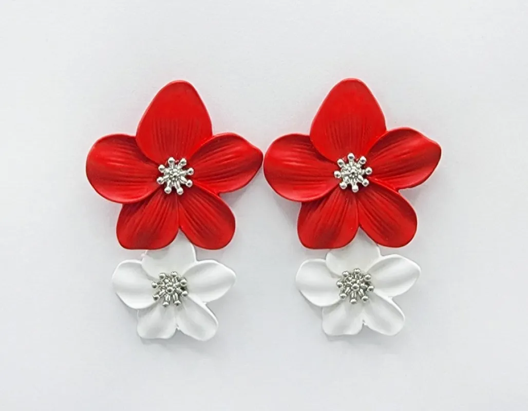RED WHITE FLOWER EARRINGS ( 2128 RD ) sold by Oh My Jewelry