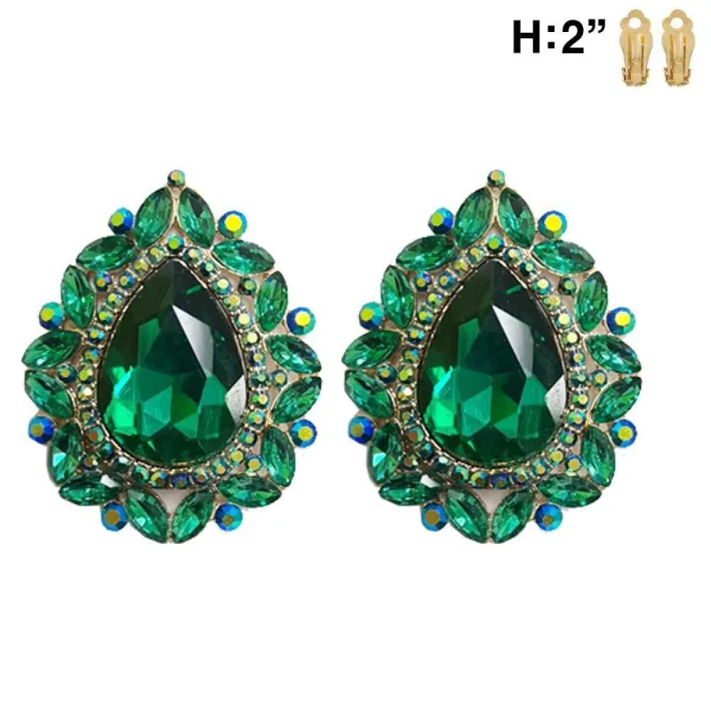 GOLD CLIP ON EARRINGS GREEN STONES ( 11613 GGR ) sold by Oh My Jewelry